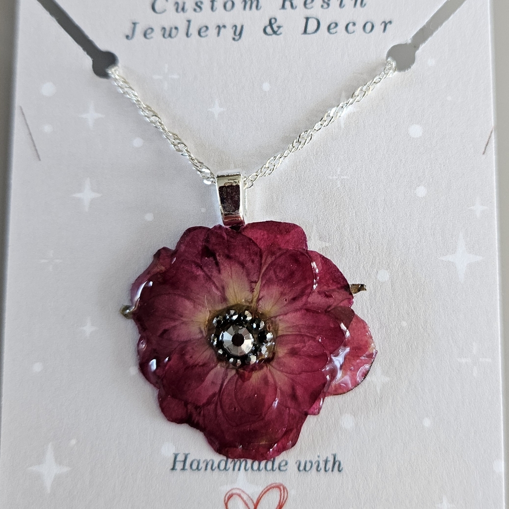 Silver and Pink Floral Necklace with Elegant Pendant